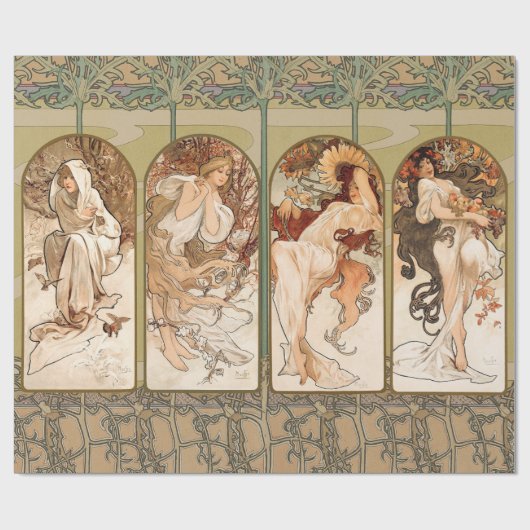 Alphonse Mucha Four Seasons 1897 Art Nouveau Panel Geschenkpapier (Flach)