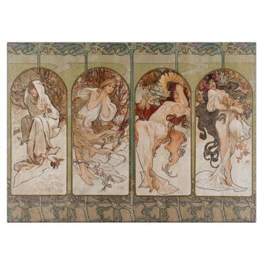 Alphonse Mucha Four Seasons 1897 Art Nouveau Panel Schneidebrett (Vorderseite)