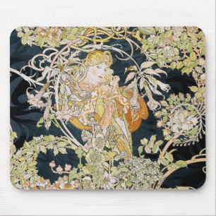 Alphonse Mucha, "Frau mit einer Daisy" Mousepad
