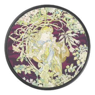 Alphonse Mucha Frau mit Gänseblümchen Art Nouveau Eishockey Puck