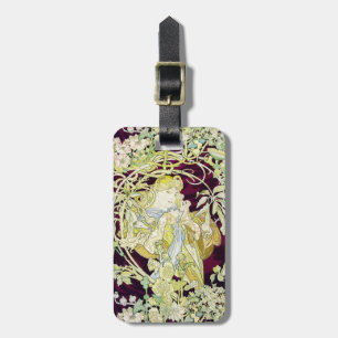 Alphonse Mucha Frau mit Gänseblümchen Art Nouveau Gepäckanhänger