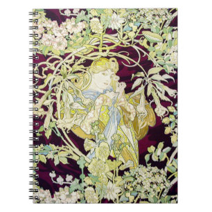 Alphonse Mucha Frau mit Gänseblümchen Art Nouveau Notizblock