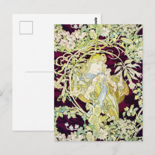 Alphonse Mucha Frau mit Gänseblümchen Art Nouveau  Postkarte
