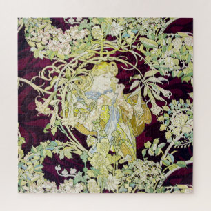 Alphonse Mucha Frau mit Gänseblümchen Art Nouveau  Puzzle