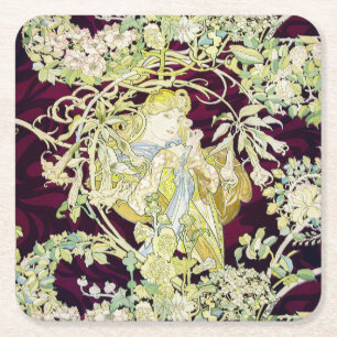 Alphonse Mucha Frau mit Gänseblümchen Art Nouveau Rechteckiger Pappuntersetzer