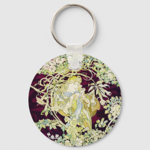 Alphonse Mucha Frau mit Gänseblümchen Art Nouveau Schlüsselanhänger