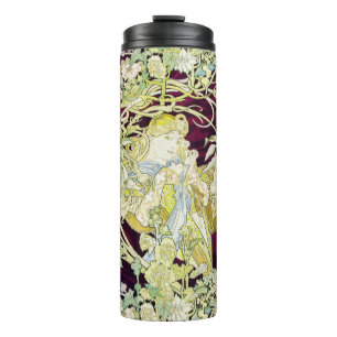 Alphonse Mucha Frau mit Gänseblümchen Art Nouveau  Thermosbecher