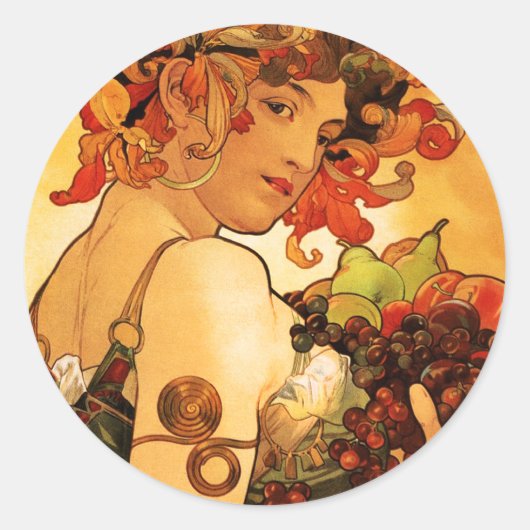 Alphonse Mucha Fruchtaufkleber Runder Aufkleber (Vorderseite)