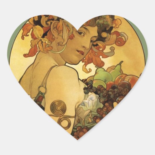 Alphonse Mucha Fruchtmalerei Herz-Aufkleber (Vorderseite)