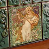 Alphonse Mucha Frühjahr Saison Jugendstil Vintag Fliese