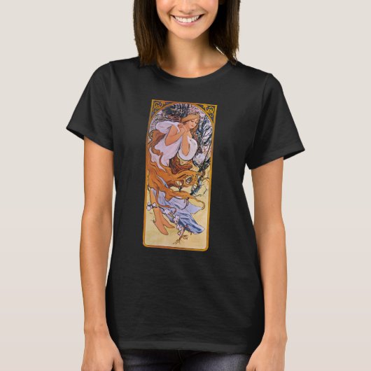 Alphonse Mucha Frühjahr Saison, Vintag Jugendstil T-Shirt (Vorderseite)