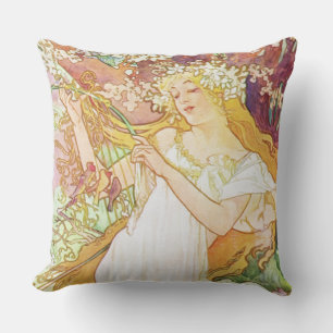 Alphonse Mucha Frühlingsblumen Vintage Art Nouveau Kissen