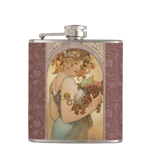 Alphonse Mucha Fruit Art Nouveau Vintage Jungfrau Flachmann