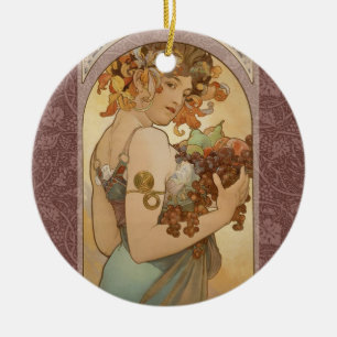 Alphonse Mucha Fruit Art Nouveau Vintage Jungfrau Keramik Ornament