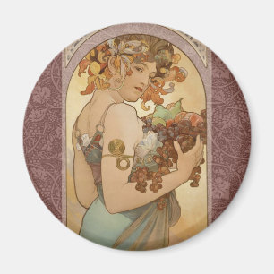 Alphonse Mucha Fruit Art Nouveau Vintage Jungfrau Magnet