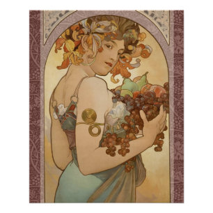 Alphonse Mucha Fruit Art Nouveau Vintage Jungfrau Poster