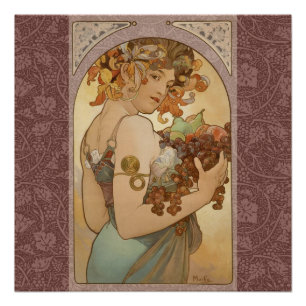 Alphonse Mucha Fruit Art Nouveau Vintage Jungfrau Poster
