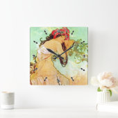 Alphonse Mucha Girl am Teich Quadratische Wanduhr (Zuhause)