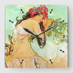 Alphonse Mucha Girl am Teich Quadratische Wanduhr