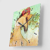 Alphonse Mucha Girl am Teich Quadratische Wanduhr (Winkel)
