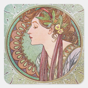 Alphonse Mucha Göttinnen Kunst Quadratischer Aufkleber