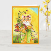 Alphonse Mucha Grußkarte für niedliche Katze Karte (Gelbe Blume)