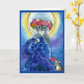 Alphonse Mucha Grußkarte für niedliche Katze Karte (Gelbe Blume)