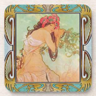 Alphonse Mucha harter Kunststoff-Untersetzer Set v Getränkeuntersetzer