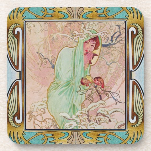 Alphonse Mucha harter Kunststoff-Untersetzer Set v Getränkeuntersetzer (Vorderseite)