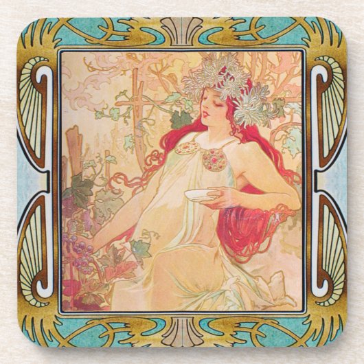 Alphonse Mucha harter Kunststoff-Untersetzer Set v Getränkeuntersetzer (Vorderseite)