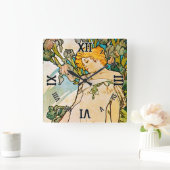 Alphonse Mucha - Iris WB Quadratische Wanduhr (Zuhause)