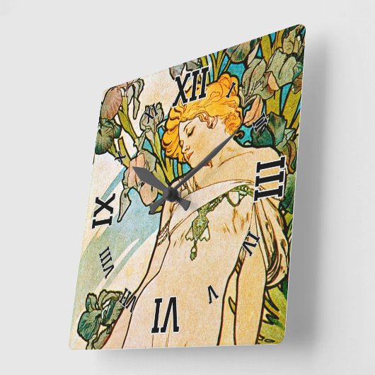 Alphonse Mucha - Iris WB Quadratische Wanduhr (Winkel)