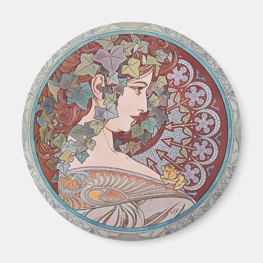 Alphonse Mucha Ivy Art Nouveau Kühlschrankmagnet (Vorne)