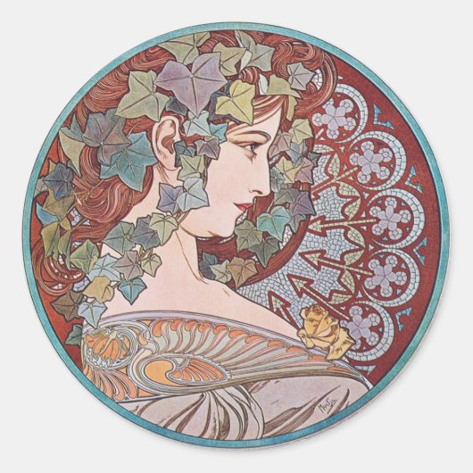 Alphonse Mucha Ivy Art Nouveau Stickers (Vorderseite)