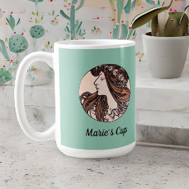 Alphonse Mucha Jugendstil-Frau mit Blume Kaffeetasse