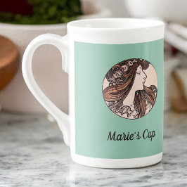 Alphonse Mucha Jugendstil-Frau mit Blume Porzellantasse