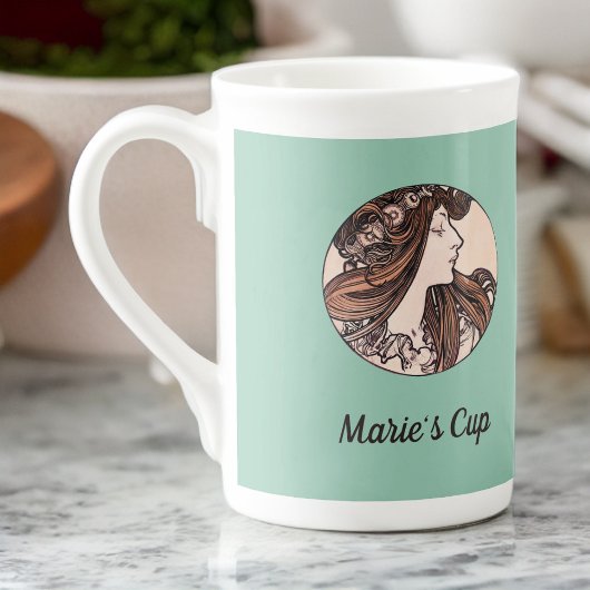 Alphonse Mucha Jugendstil-Frau mit Blume Porzellantasse