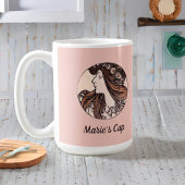 Alphonse Mucha Jugendstil-Frau mit Blume rosa Kaffeetasse