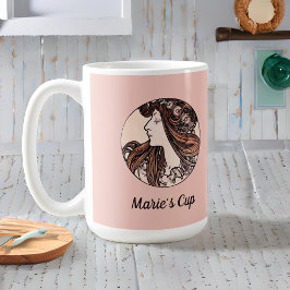 Alphonse Mucha Jugendstil-Frau mit Blume rosa Kaffeetasse