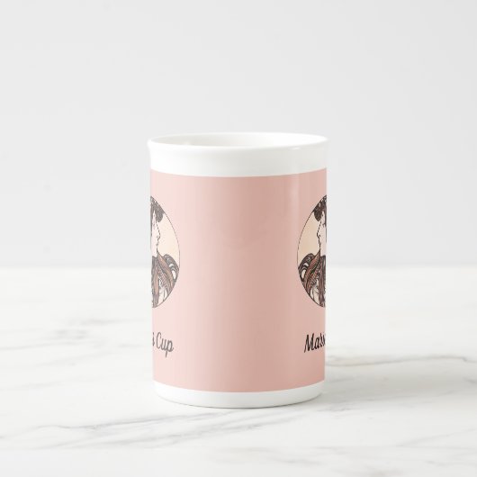 Alphonse Mucha Jugendstil-Frau mit rosa Blume Porzellantasse (Vorderseite)