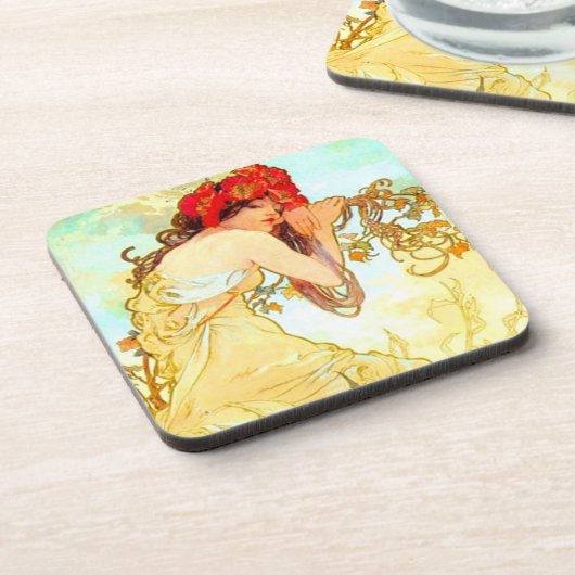 Alphonse Mucha Jugendstil Sommer Getränkeuntersetzer (Linke Seite)