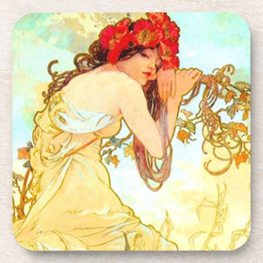 Alphonse Mucha Jugendstil Sommer Getränkeuntersetzer (Vorderseite)