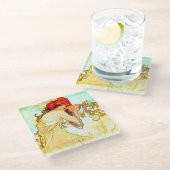 Alphonse Mucha Jugendstil Sommer Glasuntersetzer (Schrägansicht)