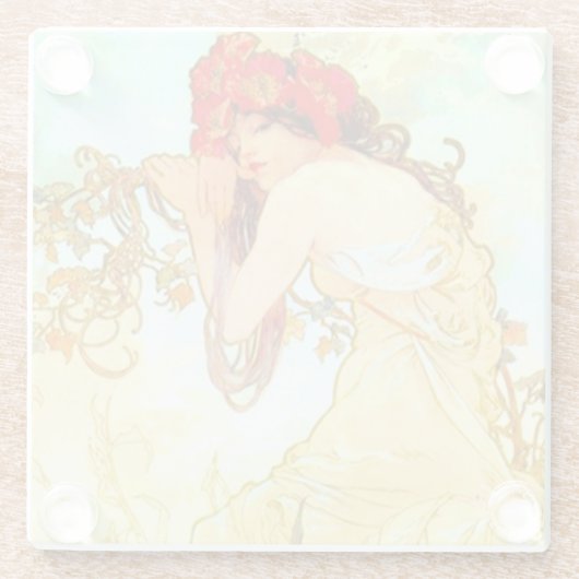 Alphonse Mucha Jugendstil Sommer Glasuntersetzer (Rückseite)