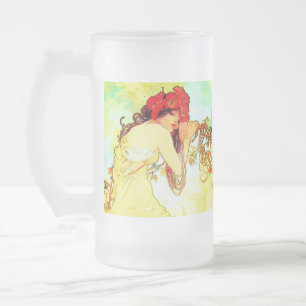 Alphonse Mucha Jugendstil Sommer Mattglas Bierglas