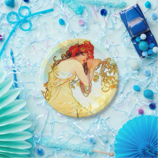 Alphonse Mucha Jugendstil Sommer Pappteller (Party)