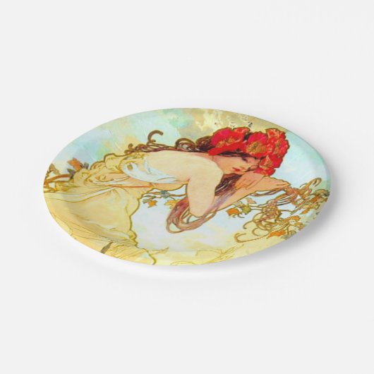Alphonse Mucha Jugendstil Sommer Pappteller (Schrägansicht)