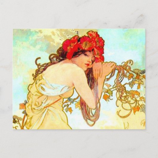 Alphonse Mucha Jugendstil Sommer Postkarte (Vorderseite)