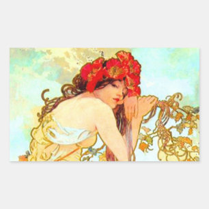 Alphonse Mucha Jugendstil Sommer Rechteckiger Aufkleber