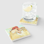 Alphonse Mucha Jugendstil Sommer Steinuntersetzer (Seitenansicht)